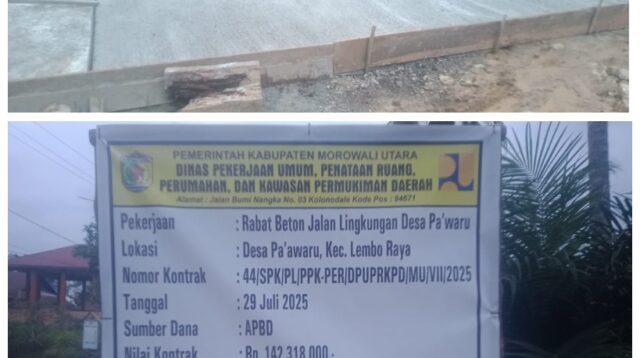 Pekerjaan Jalan Lingkungan di Desa Paawaru diapresiasi warga. Pekerjaan ini adalah Pokir Ketua DPRD Morut