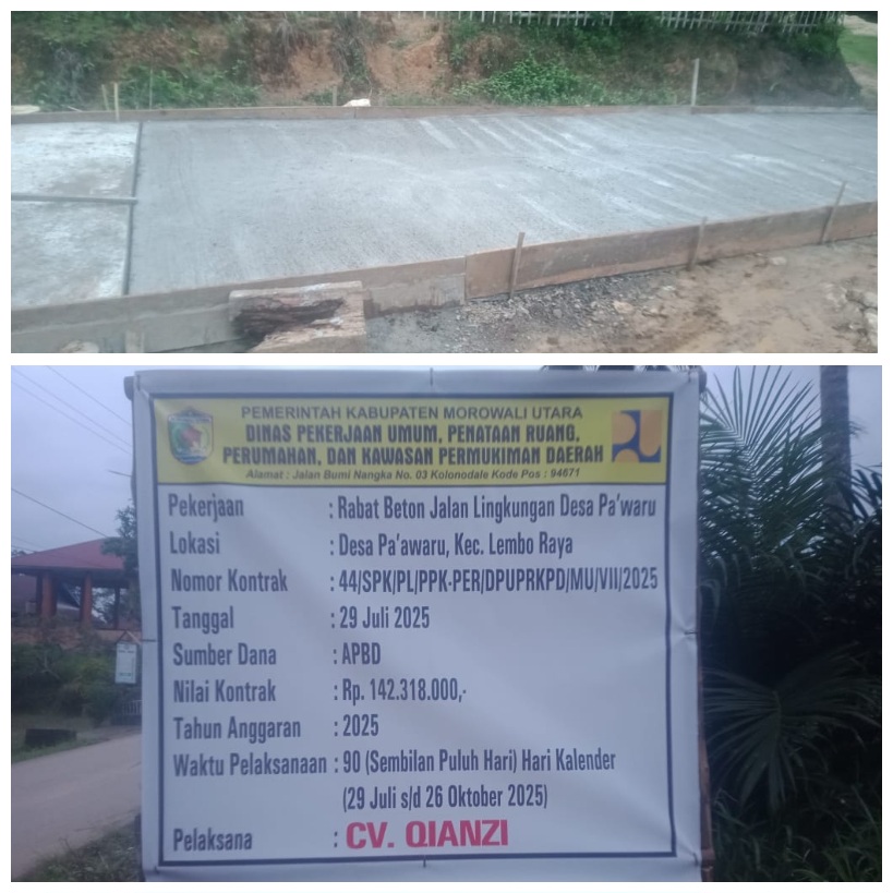 Pekerjaan Jalan Lingkungan di Desa Paawaru diapresiasi warga. Pekerjaan ini adalah Pokir Ketua DPRD Morut