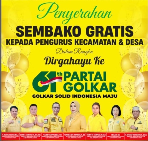 Golkar Morowali Utara Rayakan HUT ke-61 dengan Berbagi Sembako dan Lomba