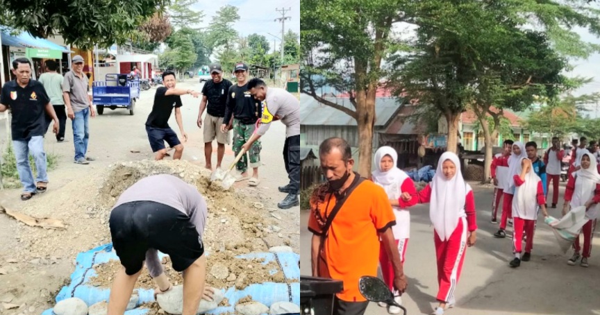 Jum'at Bersih, Pemdes Sibalaya Utara Minta Plat Deker Jalan Palu–Kulawi Segera Diperbaiki