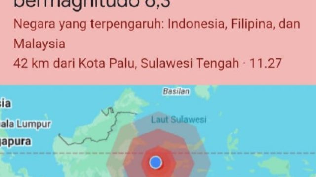 Gempa Magnitudo 6,7 Guncang Palu, Dirasakan Sampai di Tojo Una-una