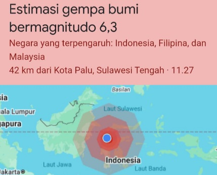 Gempa Magnitudo 6,7 Guncang Palu, Dirasakan Sampai di Tojo Una-una
