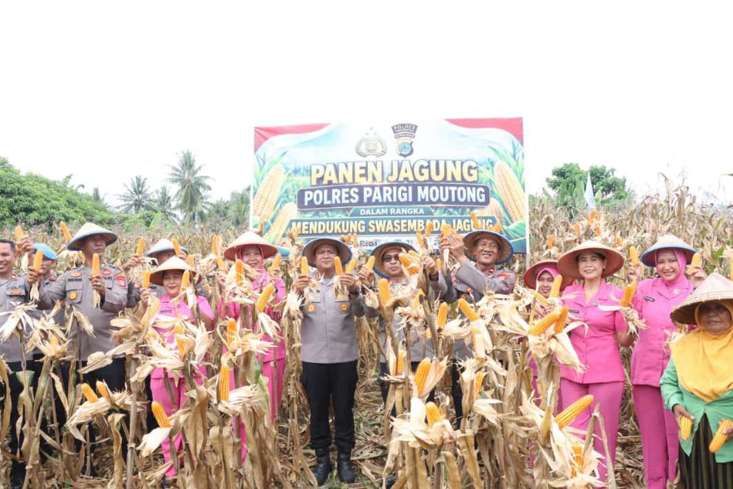 Kapolres Parigi Moutong Panen Jagung Bersama Petani, Serahkan Bantuan Alsintan