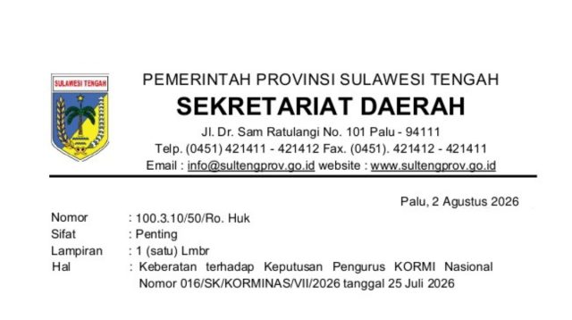FORNAS 2027 Terancam Berujung Sengketa Hukum, Pemprov Sulteng Tunggu Respons KORMI