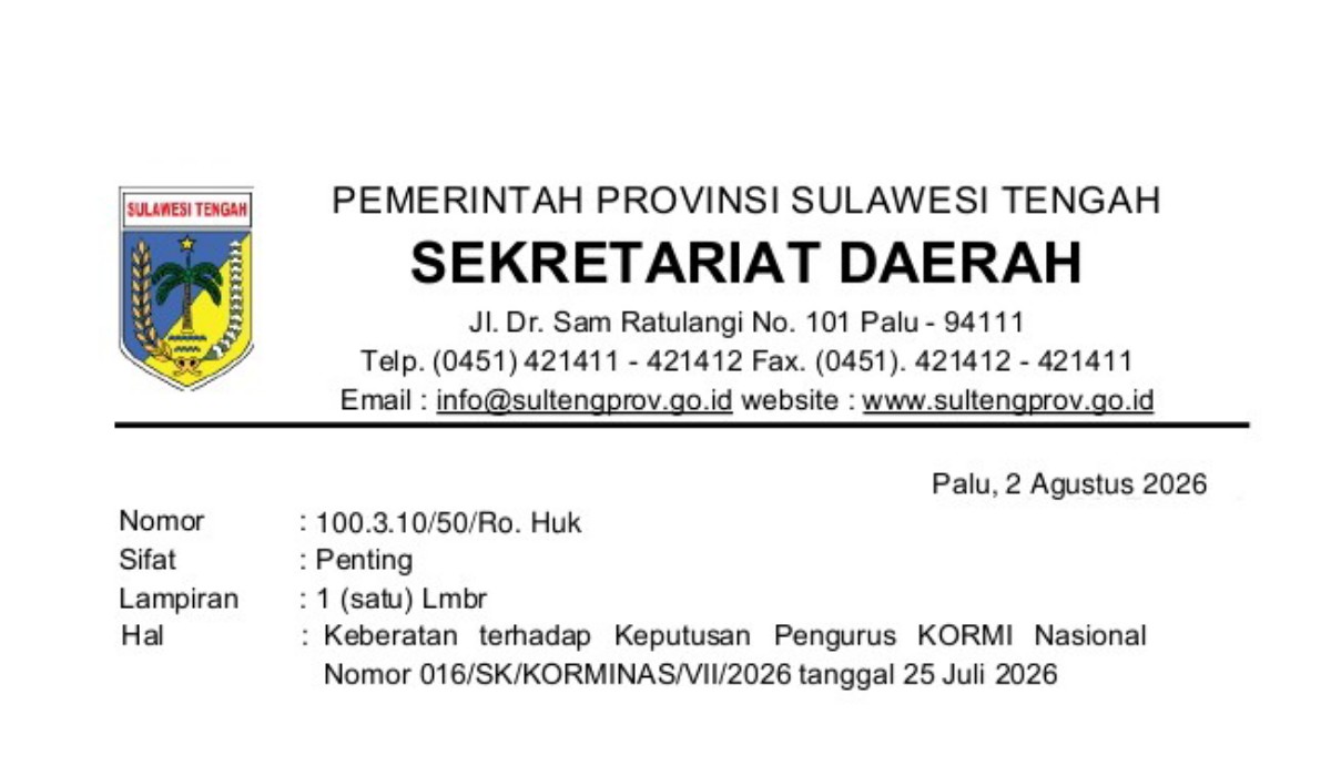 FORNAS 2027 Terancam Berujung Sengketa Hukum, Pemprov Sulteng Tunggu Respons KORMI